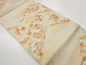 雪輪に花々・雲模様織出し名古屋帯